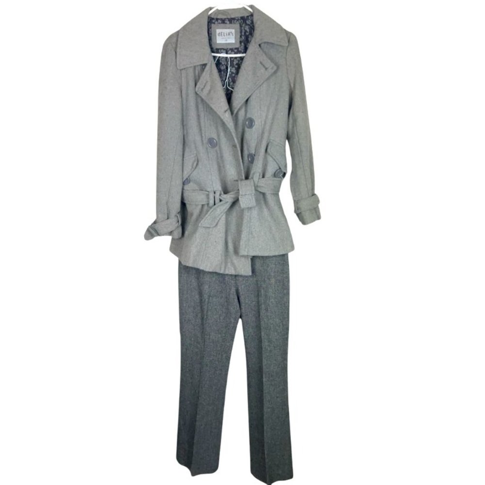 dELIA Jacket and Loft Pant Bundle, Polyester Top, Wool-Nylon Bottom, Gray, Med